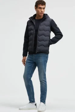 Kapuzenjacke im tonalen Materialmix true navy