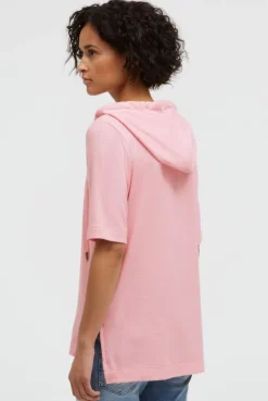 Kapuzenpullover Kurzarm aus Flauschstrick french rose melange