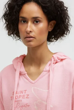 Kapuzenpullover Kurzarm aus Flauschstrick french rose melange