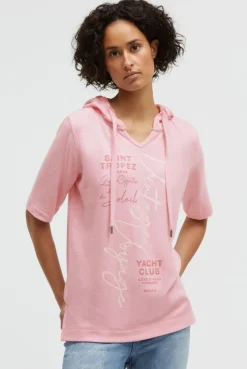 Kapuzenpullover Kurzarm aus Flauschstrick french rose melange