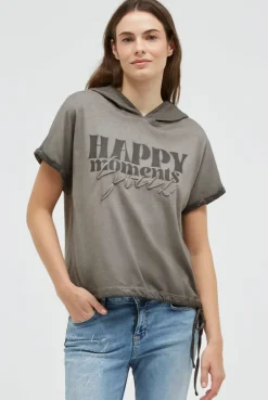 Kapuzenshirt mit Artwork und Tunnelzugband cool khaki