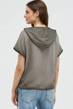 Kapuzenshirt mit Artwork und Tunnelzugband cool khaki
