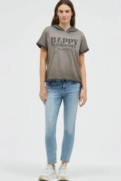 Kapuzenshirt mit Artwork und Tunnelzugband cool khaki