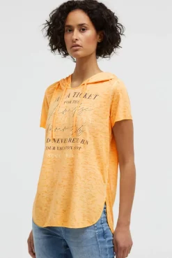 Kapuzenshirt mit Ausbrenner-Effekten und Artwork fresh mango