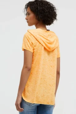 Kapuzenshirt mit Ausbrenner-Effekten und Artwork fresh mango