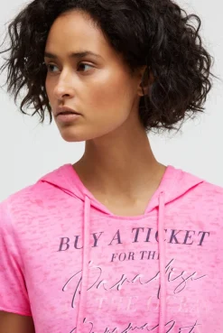 Kapuzenshirt mit Ausbrenner-Effekten und Artwork neon magenta | S
