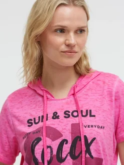 Kapuzenshirt mit Ausbrenner-Effekten und Print vivid pink