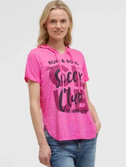 Kapuzenshirt mit Ausbrenner-Effekten und Print vivid pink