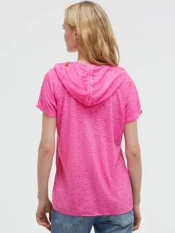 Kapuzenshirt mit Ausbrenner-Effekten und Print vivid pink