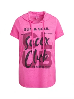 Kapuzenshirt mit Ausbrenner-Effekten und Print vivid pink