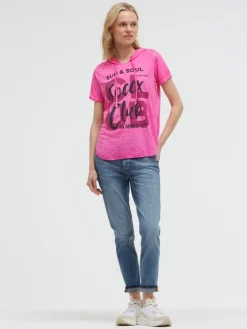 Kapuzenshirt mit Ausbrenner-Effekten und Print vivid pink