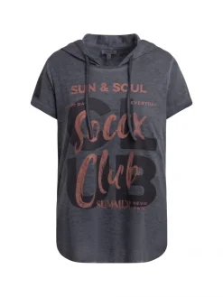 Kapuzenshirt mit Ausbrenner-Effekten und Print charcoal mist