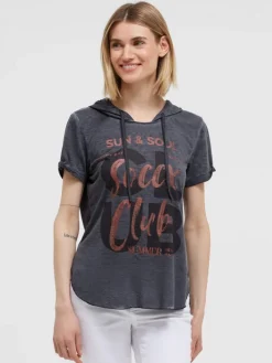Kapuzenshirt mit Ausbrenner-Effekten und Print charcoal mist