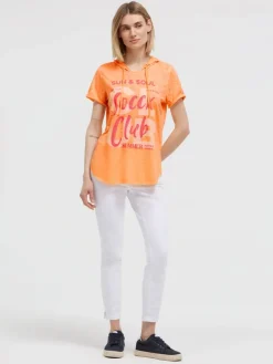 Kapuzenshirt mit Ausbrenner-Effekten und Print neon apricot