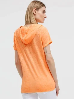 Kapuzenshirt mit Ausbrenner-Effekten und Print neon apricot