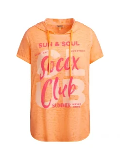 Kapuzenshirt mit Ausbrenner-Effekten und Print neon apricot