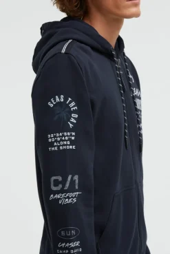Kapuzensweatjacke mit Ärmel-Print blue navy