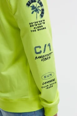 Kapuzensweatjacke mit Ärmel-Print neon lime