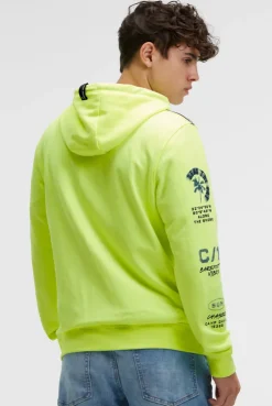 Kapuzensweatjacke mit Ärmel-Print neon lime