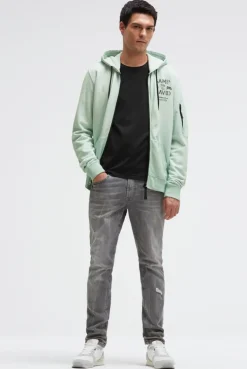 Kapuzensweatjacke Oil Dyed mit Rücken-Artwork faded mint