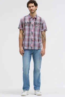 Kariertes Kurzarmhemd mit Logo Prints beachy red