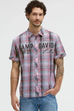 Kariertes Kurzarmhemd mit Logo Prints beachy red
