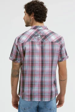 Kariertes Kurzarmhemd mit Logo Prints beachy red