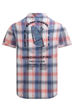 Karohemd Kurzarm mit Klappentaschen und Back-Print flame orange