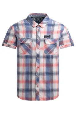 Karohemd Kurzarm mit Klappentaschen und Back-Print flame orange