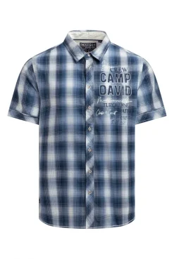 Karohemd Kurzarm mit Logo Print und Stickereien harbour blue