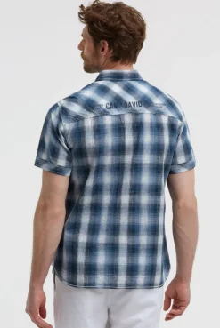 Karohemd Kurzarm mit Logo Print und Stickereien harbour blue