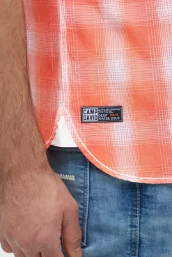 Karohemd Kurzarm mit Logo Print und Stickereien flame orange