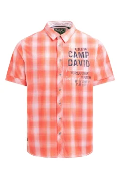 Karohemd Kurzarm mit Logo Print und Stickereien flame orange