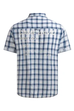 Karohemd mit Klappentaschen und Back-Print indigo blue