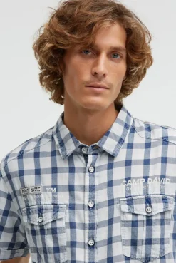 Karohemd mit Klappentaschen und Back-Print indigo blue