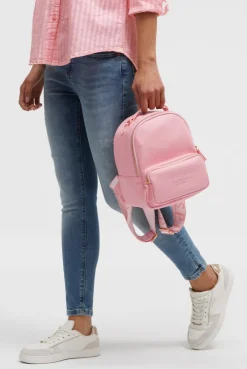 Kleiner Rucksack aus Lederimitat mit Logo-Riemen french rose