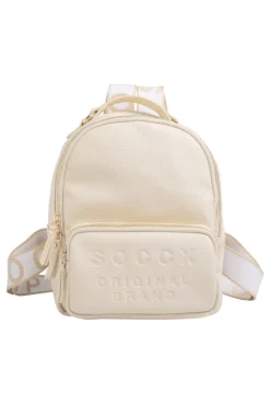 Kleiner Rucksack aus Lederimitat mit Logo-Riemen old sand