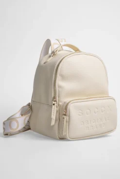 Kleiner Rucksack aus Lederimitat mit Logo-Riemen old sand