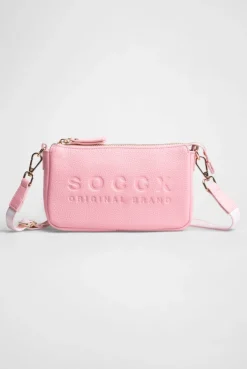 Kleine Umhängetasche mit Logo und Intarsia-Webriemen french rose