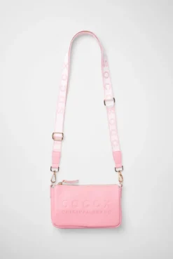 Kleine Umhängetasche mit Logo und Intarsia-Webriemen french rose