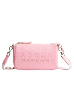 Kleine Umhängetasche mit Logo und Intarsia-Webriemen french rose