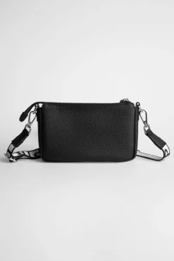 Kleine Umhängetasche mit Logo und Intarsia-Webriemen black