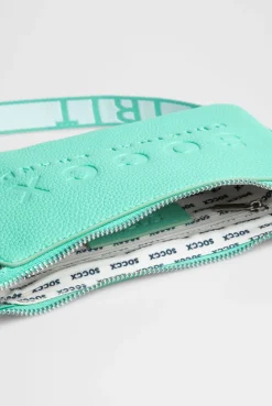 Kleine Umhängetasche mit Logo und Intarsia-Webriemen misty mint