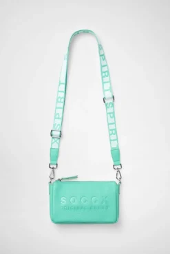 Kleine Umhängetasche mit Logo und Intarsia-Webriemen misty mint