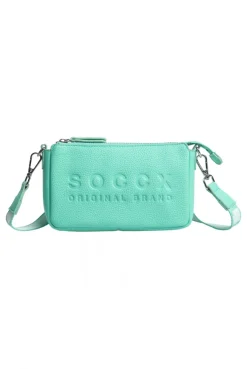 Kleine Umhängetasche mit Logo und Intarsia-Webriemen misty mint