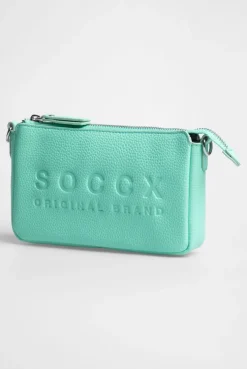 Kleine Umhängetasche mit Logo und Intarsia-Webriemen misty mint