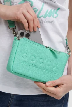 Kleine Umhängetasche mit Logo und Intarsia-Webriemen misty mint