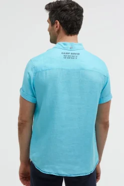 Kurzarmhemd aus Leinen mit Logo Prints aqua
