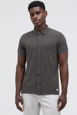 Kurzarmhemd aus Pikee im Polo-Stil pure anthra