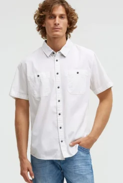 Kurzarmhemd mit diagonaler Dobby-Struktur offwhite